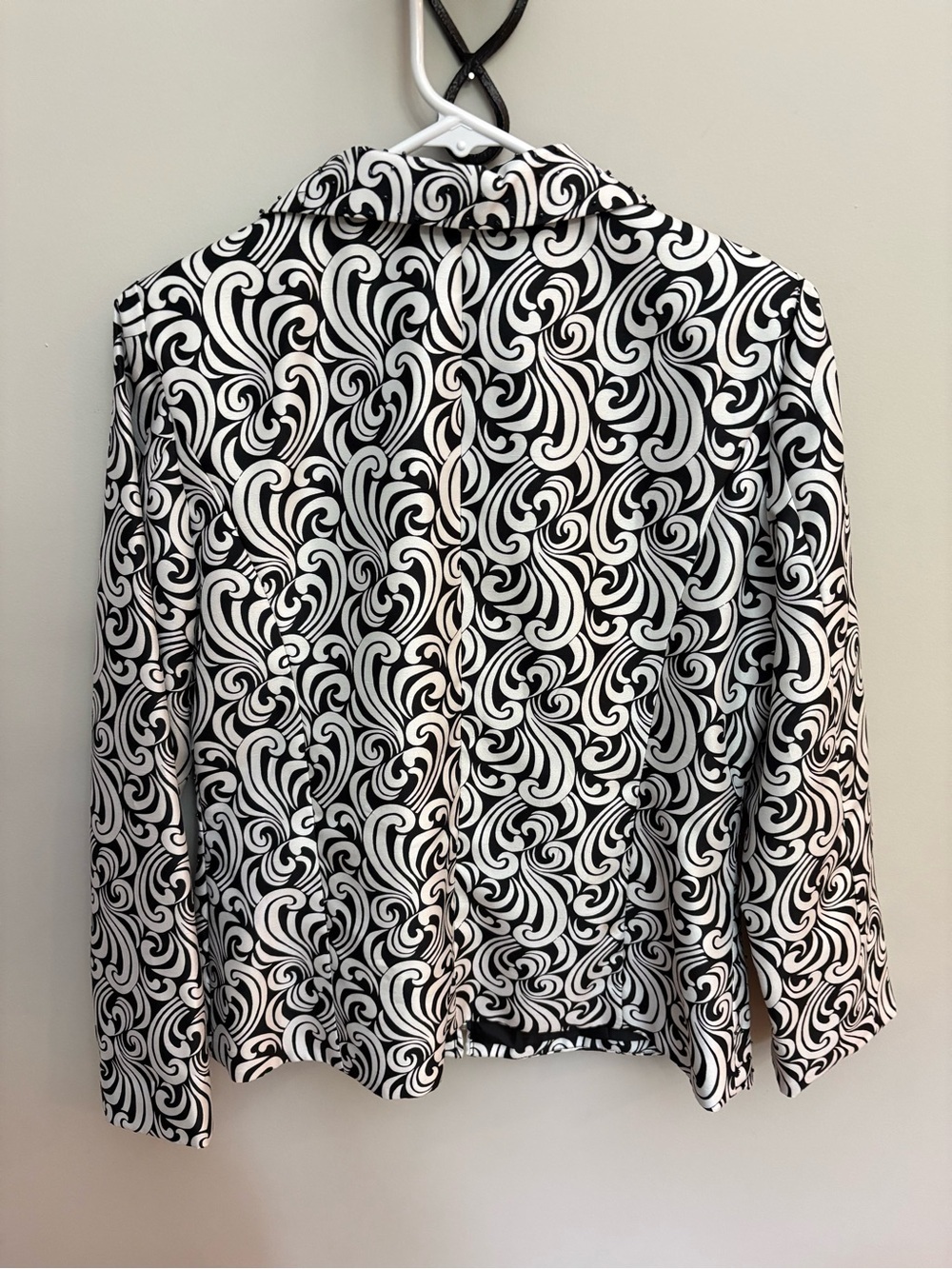 Victor Costa Beaded Scroll Print Black & White Blazer Jacket Size 10 Vintage - Picture 5 of 6